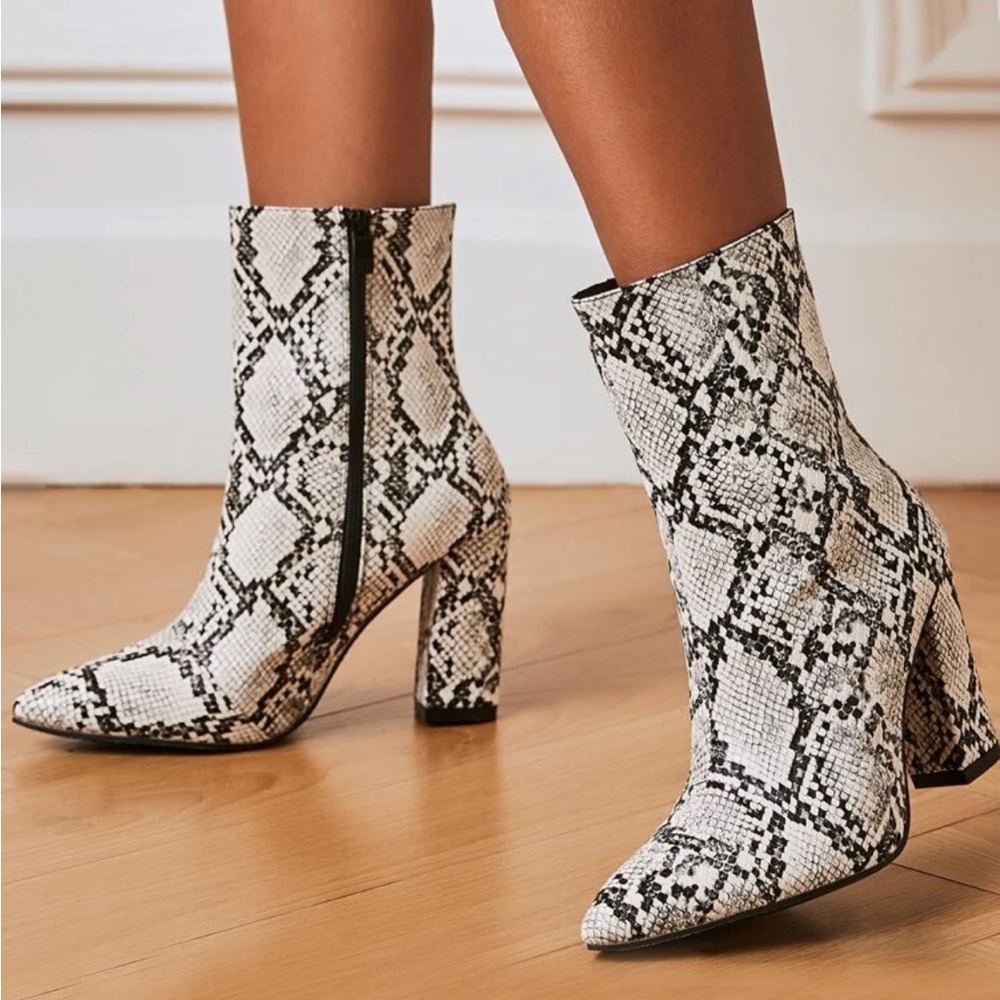 Snakeskin Faux Leather Ankle Boot